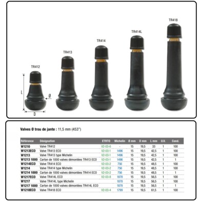 Zreneyfex Lot De 60 Tiges De Valve De Pneu TR413 En Caoutchouc Noir Pour Trous De Jante Sans Chambre à Air Sur Pneus De Véhicule Standard