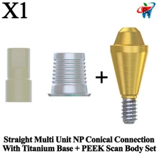 1x Set Dental Straight Multi Unit 1.6 NP Conical 2.25 PEEK Scan Body Titanium