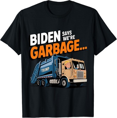 Funny Donald Trump Rides in a Garbage Truck Cartoon Tee T-Shirt