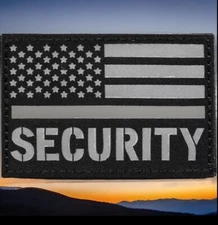 Black Grey Reflective United States US American Flag Security Guard Patch