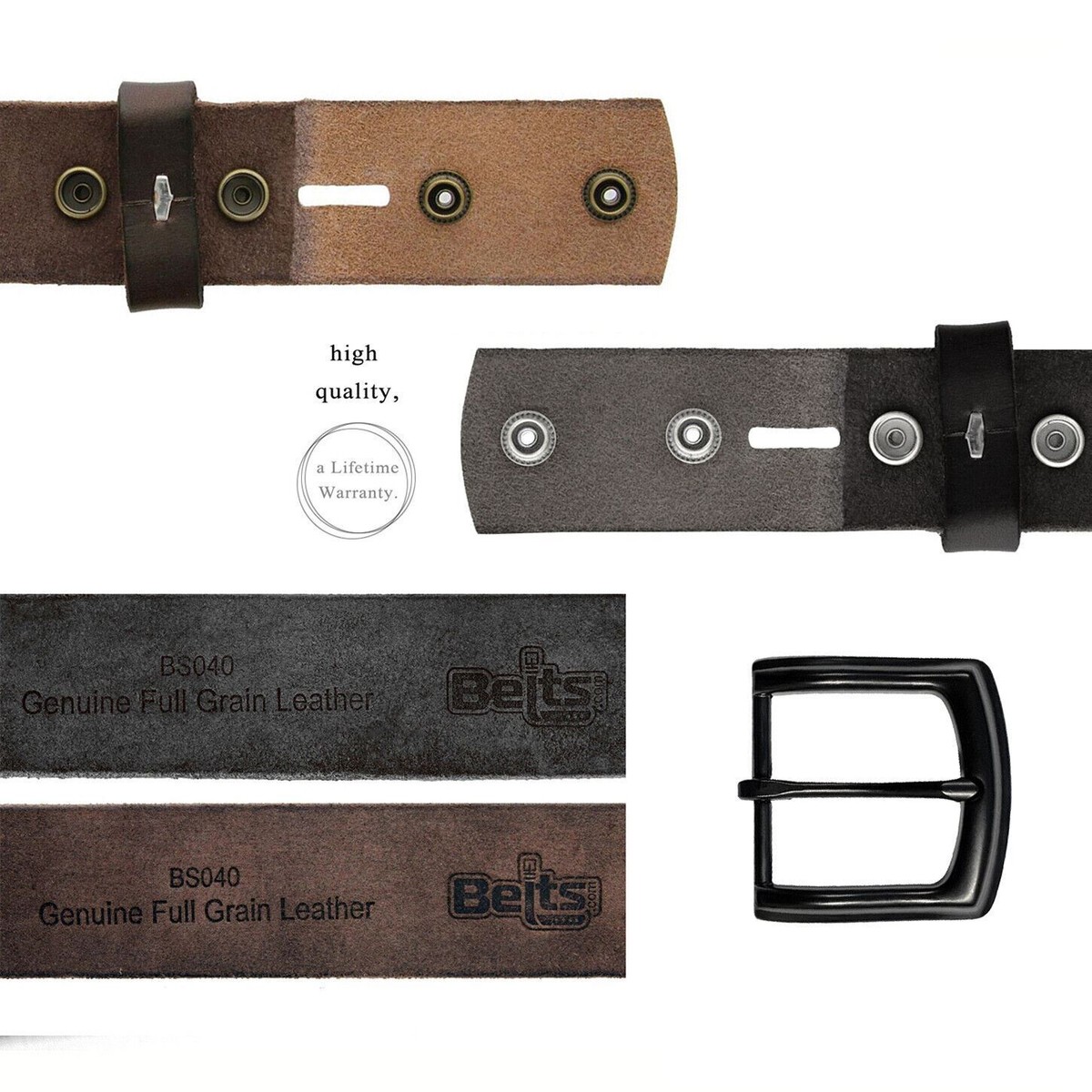 Genuine Buffalo Leather Belt - 1-1/2 Inch Wide, Big & Tall Size Up To 60, Black - View #10