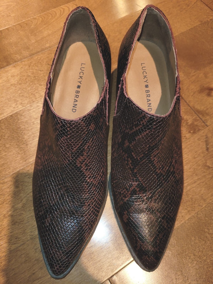 Lucky Brand Tasea Black Red Reptile Leather Shoe Booties Cuban