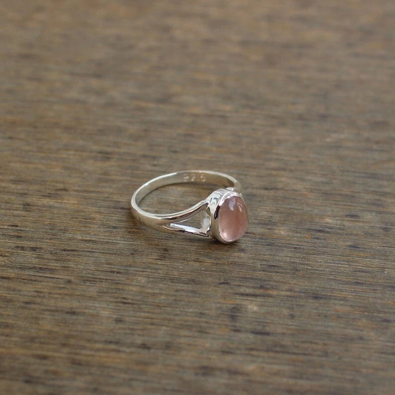 Rose Quarz Oval Edelstein Ring 925 Sterlingsilber Liebe Valentinstag Geschenk - Bild 4 von 4