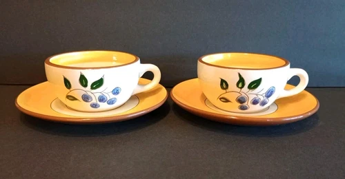 Vintage Stangl Pottery Blueberry Coffee Cup And Saucer 2 Sets