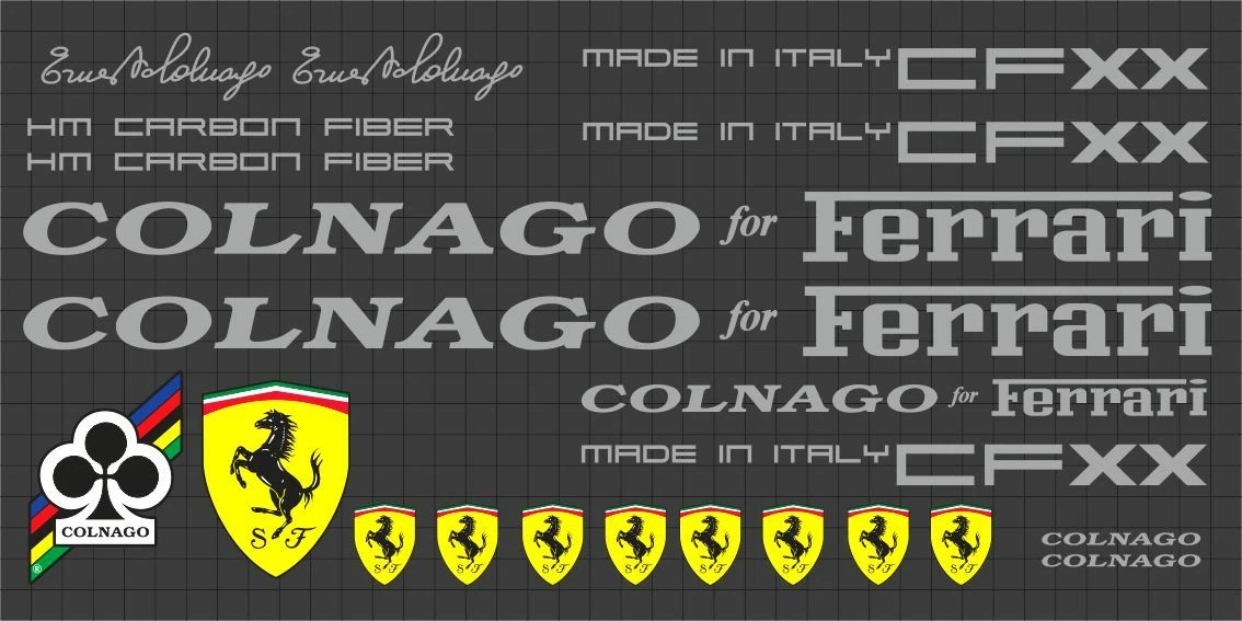 COLNAGO FERRARI COMPLET CARBONE FRAME DECAL SET SILVER
