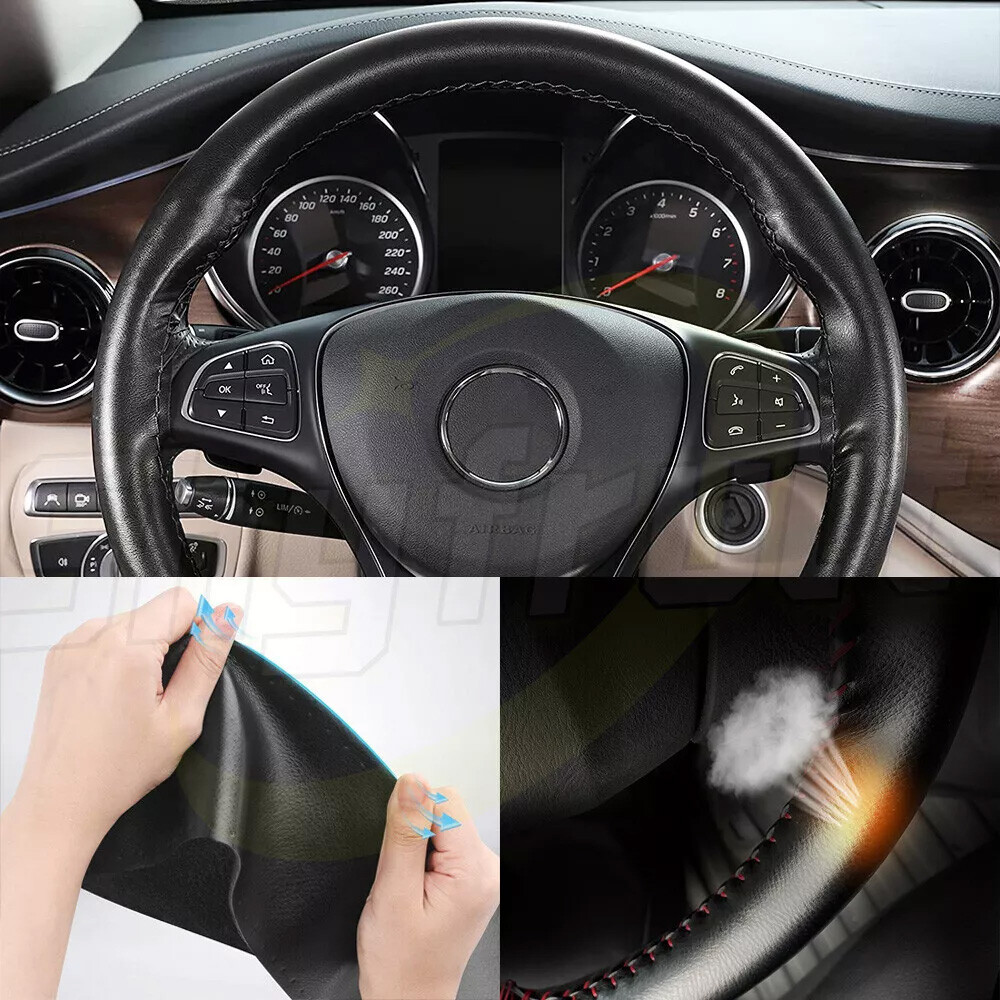15" Genuine Leather Steering Wheel Cover For Chevy Silverado 1500/2500 (2007-2015) - Black 12 thumbnail image