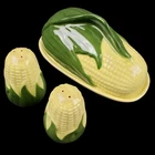 1960s Shawnee Pottery #72 Corn King Butter Dish with Salt & Pepper Shakers USA