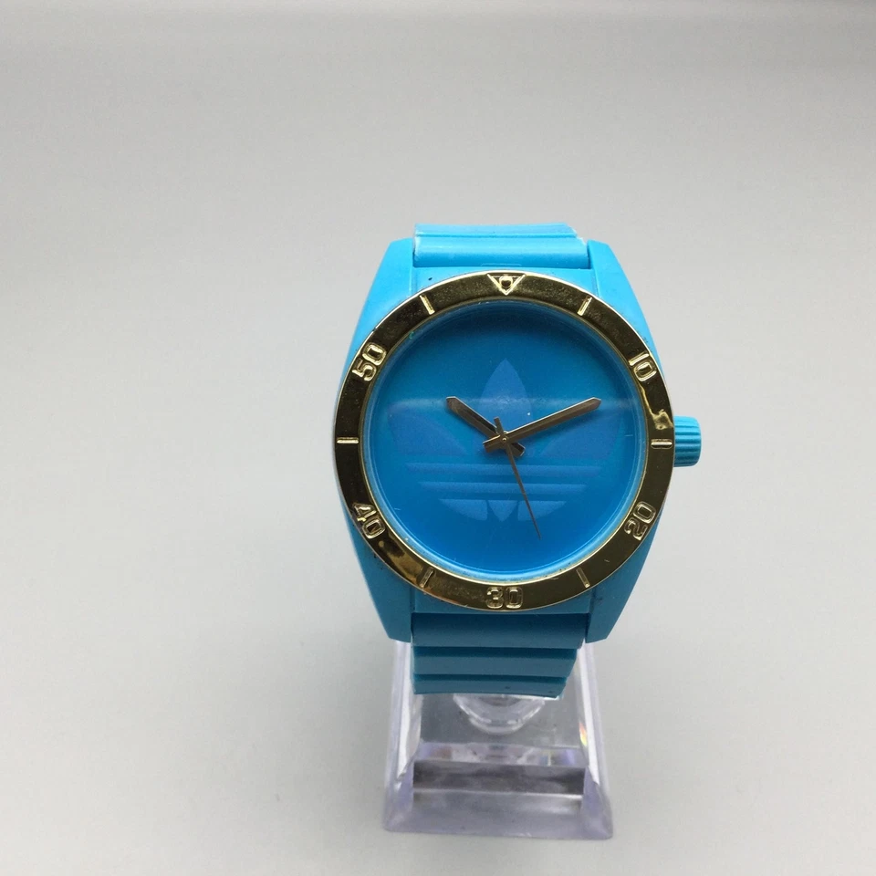 Adidas Originals Watch Mens 41mm Blue Gold Tone Bezel Trefoil Logo New Battery - Image 2 of 4