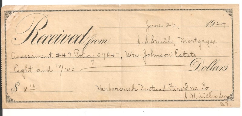 #A1555 The Harborcreek Mutual Fire Ins. Co 1924 Erie, Pennsylvania Smith Johnson