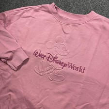 Disney Parks Mickey Mouse Embossed Women's Large Pink Pullover Sweatshirt