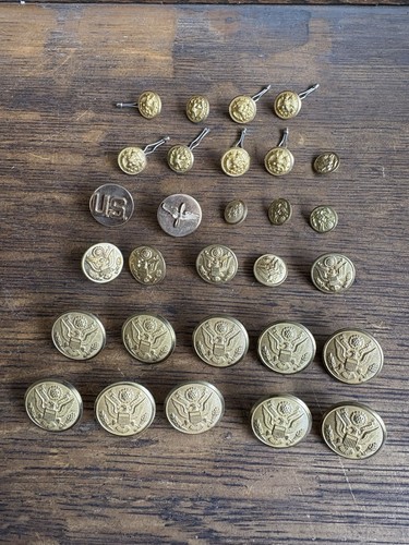 WWll Waterbury /Rex Products Brass Eagle Buttons Military US Collection 25+