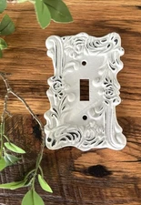 2: Toggle Light Switch Wall Plate Cover FILIGREE Cast Iron Metal Farmhouse-VTG