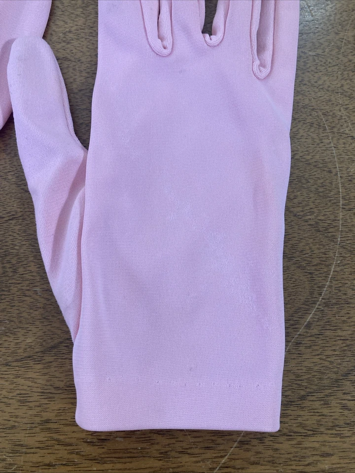 Luvas femininas de náilon rosa claro vintage dos anos 1960 levemente usadas tamanho 7-7,5 - Imagem 4 de 4