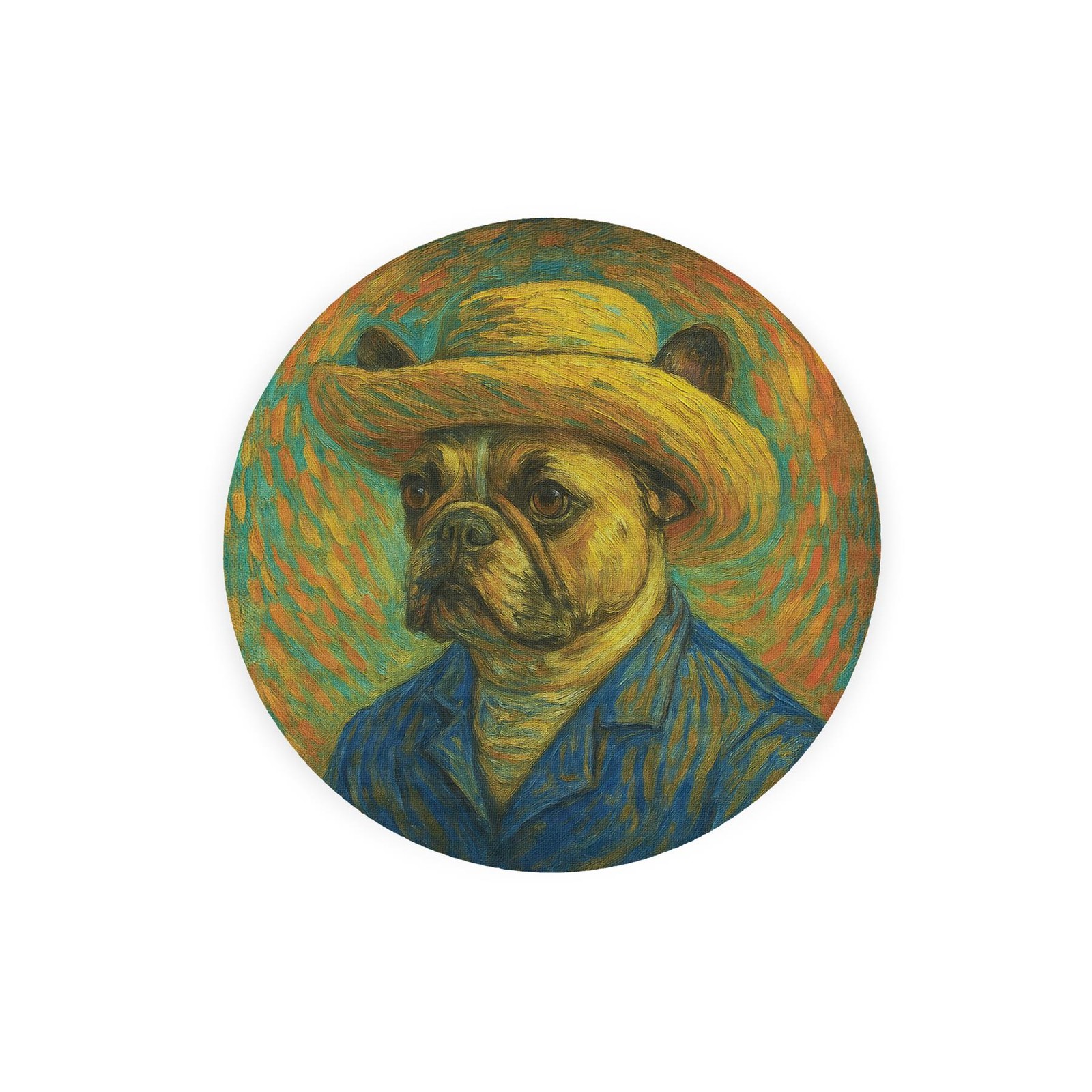 Van Gogh French Bulldog Round Trivet - Small Textured Glass Board Gift