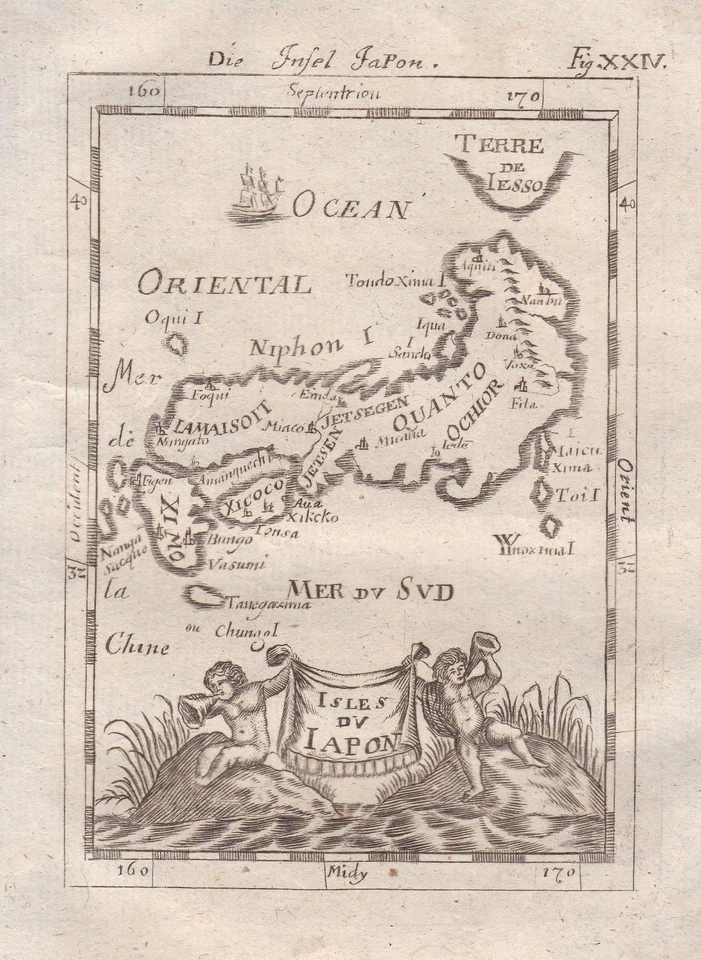 Japan island Nippon Asia map Karte Mallet Kupferstich engraving 1719 - Bild 1 von 1