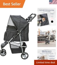 Foldable Pet Stroller for Cats and Dogs, Pet Carrier Strolling Cart with Weat...