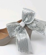 Grey/Silver Color Bow Clip for Shoes 2 pieces , Shoe Accessories, Shimmer