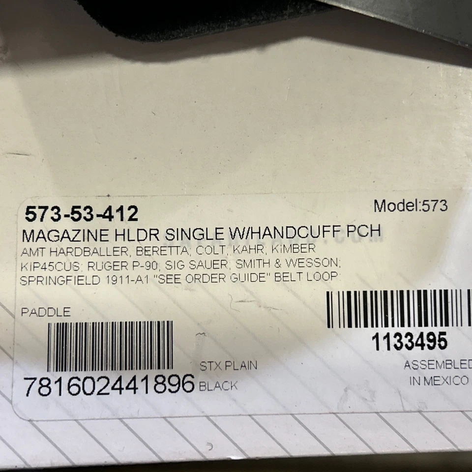 Safariland 573 Open Top Paddle RH Magazine Pouch w/ Handcuff Case for 1911 Mags - Image 3 of 3