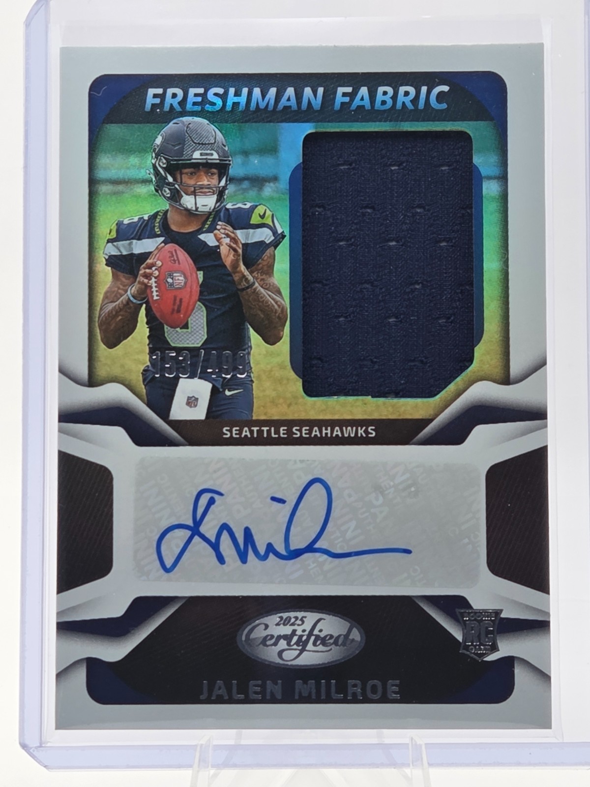 2025 Certified Jalen Milroe Freshman Fabric RC Patch Auto 153/499 Seahawks