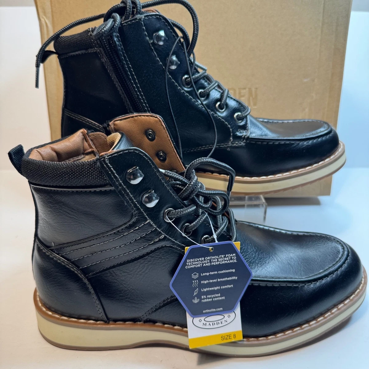 Lucky Brand Boots Men 9 Black Leather Moc Toe Monk Strap Lug Sole Factory Sample Polar Fox Men main image 3