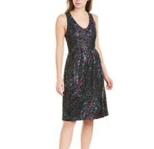 Trina Turk Dress 14 Black Green Purple Sequin Holiday Party Wedding Cruise NWT