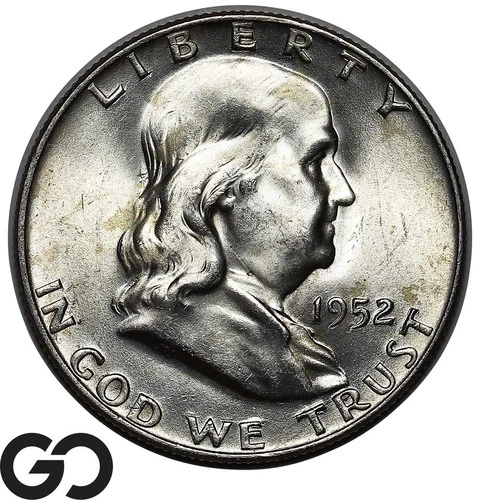 1952-D Franklin Half Dollar, Nice Cartwheel Luster, Gem BU++