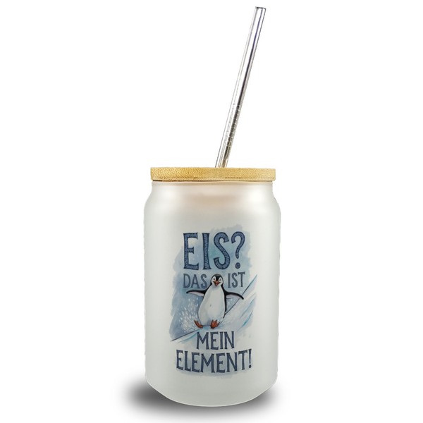 Niedlicher Pinguin Eis Ist Mein Element Trinkglas Mit Bambusdeckel-image