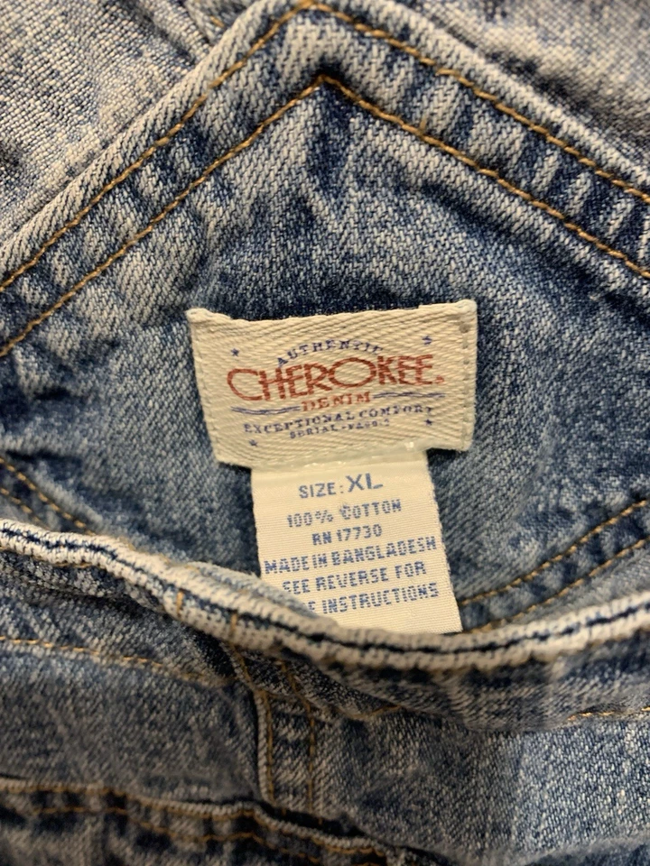 Vintage Cherokee Denim Overalls Shorts Womens Size XL - Image 2 of 4