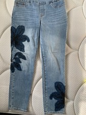 Chico s jeggings Ankle Skinny embroidered beaded Jeans 1/8
