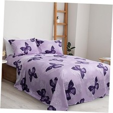 4-Piece Butterfly Print Size Sheet Set, Soft Microfiber All Queen Purple