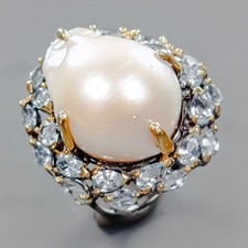 Vintage ring Natural Baroque Pearl Ring 925 Sterling Silver Size 8 /R427547
