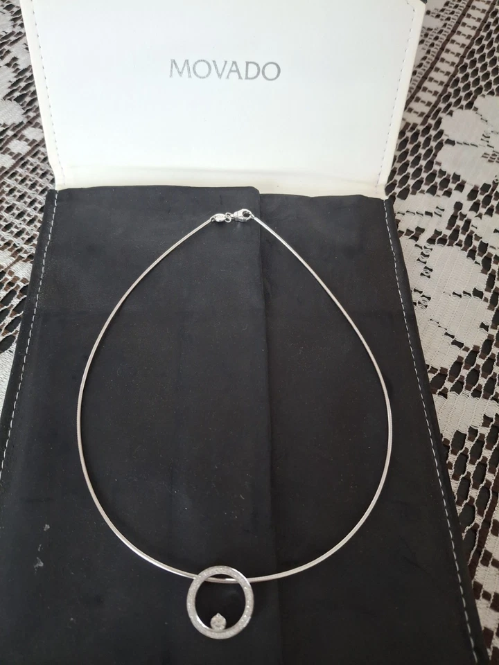 COLLAR GARGANTILLA COLGANTE DIAMANTE GENUINO MOVADO ONO LE ORO BLANCO 18K CON P Foto 3 de 4