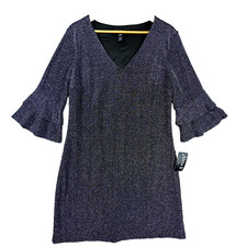 Alexa B Nites Shift Dress Womens 14W Black Shimmer Bell Ruffle Sleeve NYE MOB