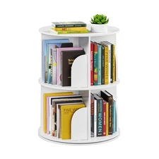 2 Tier Rotating Bookshelf Tower, Spinning Bookcase Lazy Susan, Revolving 360 ...