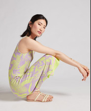 Anthropologie Farm Rio Knit Midi Dress Fitted Lime Green Lavender
