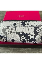 NWT Trina Turk Boxed Large Zip Around Wallet - Black Flower Print
