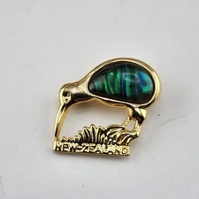 New Zealand Kiwi Bird Abalone Brooch Pin