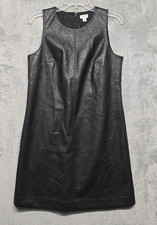 J Crew Dress Womens Sz 6 Black Faux Leather Shift Mini Dress Sleeveless Lined