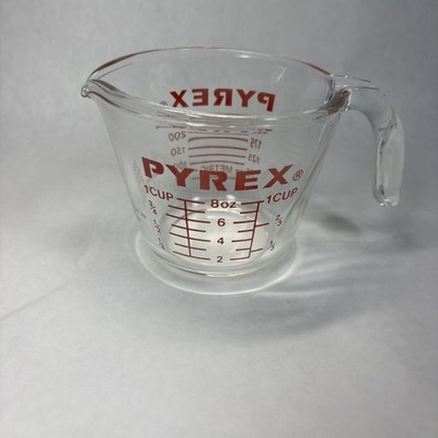 Vintage 1 Cup 8oz Pyrex 508 L Handle Glass Red Letter Measuring Cup USA