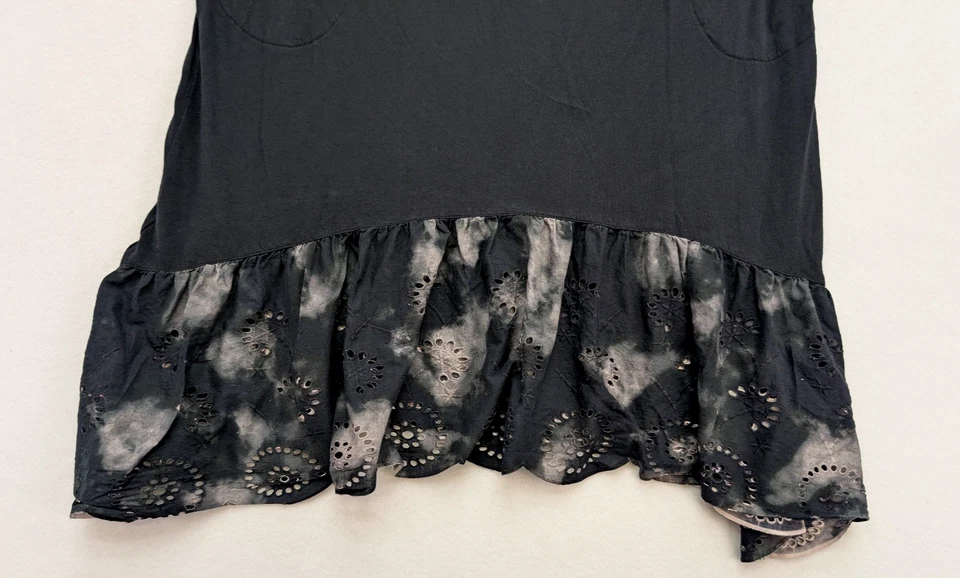 Vestido para mujer LOGO Lori Goldstein talla S negro midi sin mangas encaje volantes elástico Foto 3 de 4