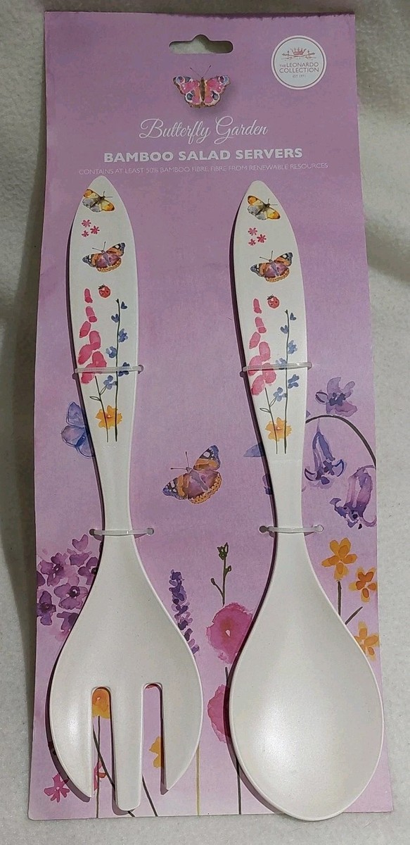 Butterfly Garden Bamboo Salad Servers Lesser Pavey Jennifer Rose