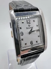 Men’s Bulova Tank Wristwatch 96b84 Rectangular Curved Preppy Modern Elegant