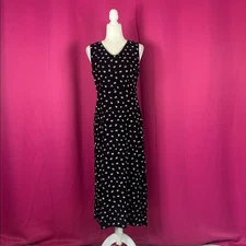 Vintage 90s Allison Che black and white floral print maxi dress, size 10