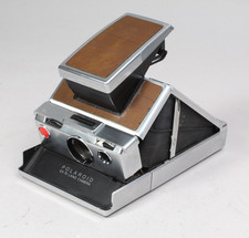 POLAROID SX-70 LAND CAMERA INSTANT CAMERA BROWN AND SILVER CHECKED WORKING 15