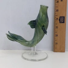 Milon Townsend Art Glass Perfume Bottle Green Fish Tail Hand Blown Vintage