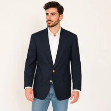 Hart Schaffner Marx 43R USA Wool Blazer Navy w/ Gold Buttons FREE SHIPPING