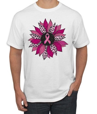 Pink Cheetah Print Breast Cancer Carnation Flower Men TShirt