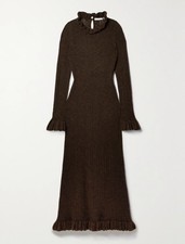 Doen Estella Ruffled Pointelle Knit Alpaca-Blend Midi Dress Sz S