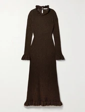 Doen Estella Ruffled Pointelle Knit Alpaca-Blend Midi Dress Sz S