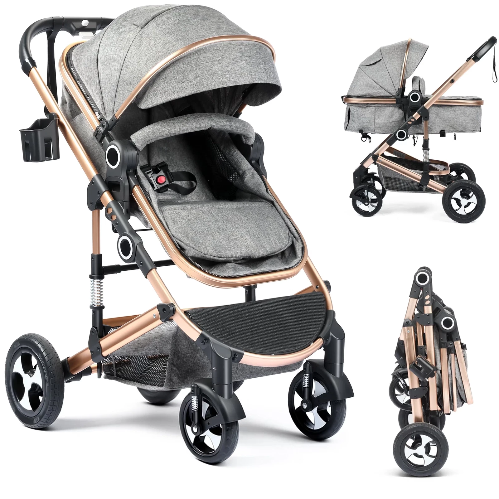 3-In-1 Convertible Baby Stroller with Big Seat and Adjustable Canopy, 24 Pounds,